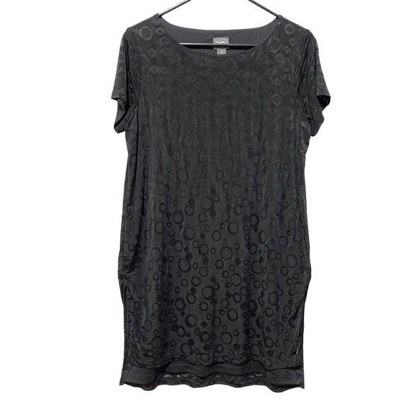 Chico’s Travelers Dress Size 1 Short Sleeve Black Circle Hi Low Hem Size M/8 - Picture 1 of 12